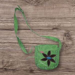 Small Green Floral Leather Women's Bag
